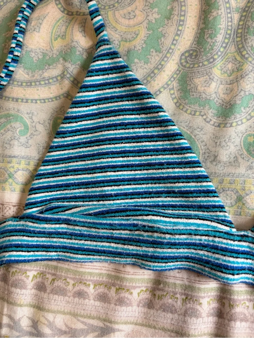 Frankie's Bikinis Teal and Navy Striped Triangle Bikini
